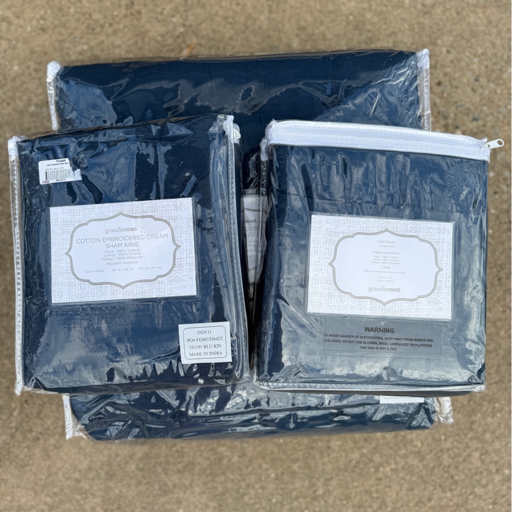 Grandin Road Quilt & Shams - Navy - NWT